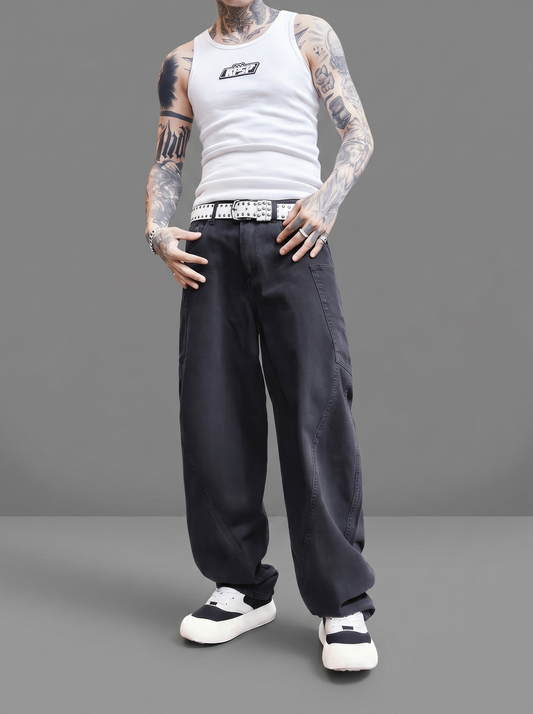 Washed Cargo Loose Straight-Leg Jeans