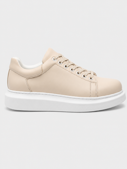 Pluto Cream low-top casual sneaker in beige by Apollo Moda