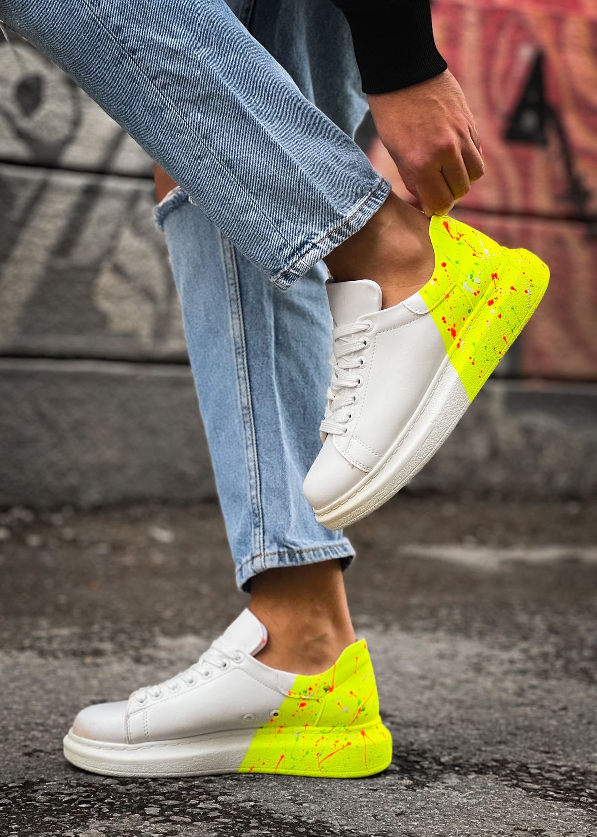 Color Wave Dual Tone Flow hand-painted splatter sneaker by Apollo Moda, sixth angle