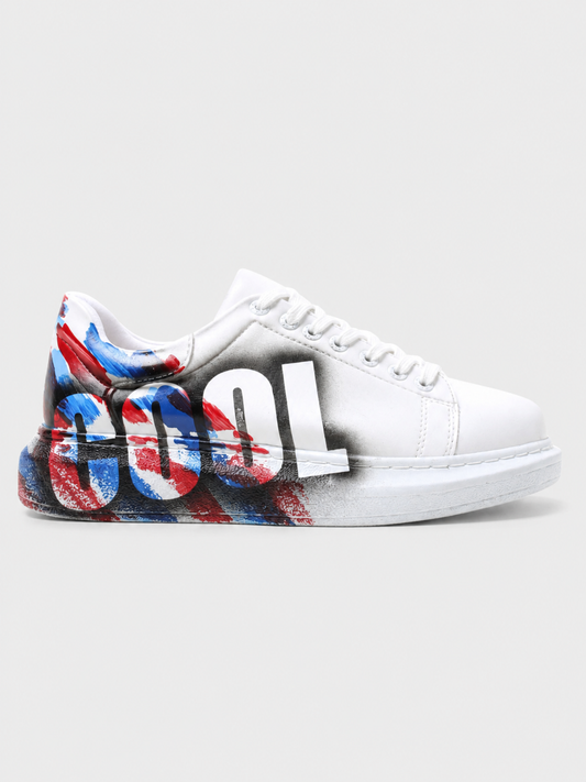 Apollo Moda Men's Nestor COOL white sneaker with multicolor COOL graphic, hand-painted, main product photo