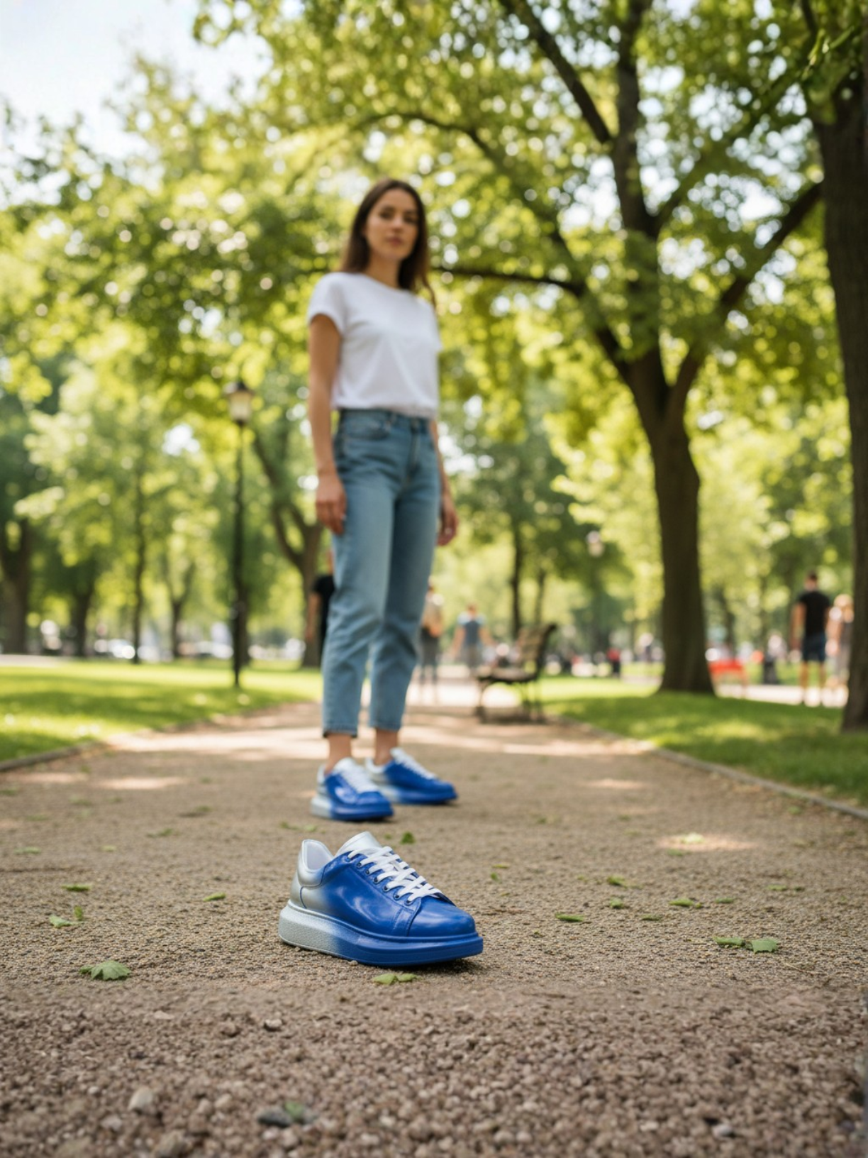 Women's Color Wave Duo Dynamics blue and silver custom sneaker by Apollo Moda, sixth angle